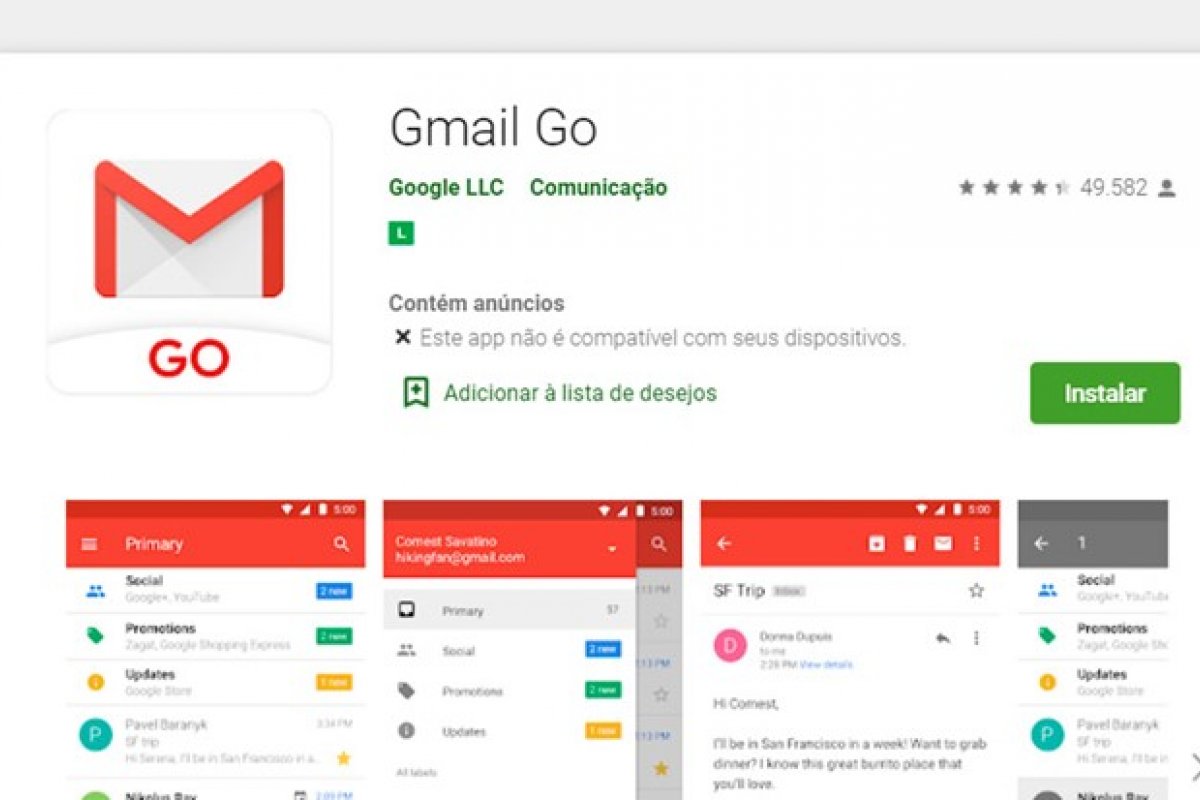 [Gmail Go é liberado para celulares Android e garante melhor funcionamento em aparelhos com pouca memória]