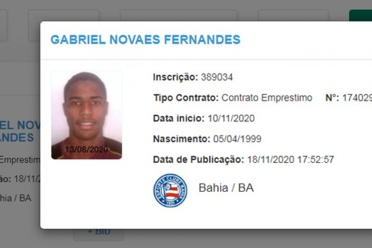 [Gabriel Novaes tem nome publicado no BID e já pode estrear pelo Bahia]