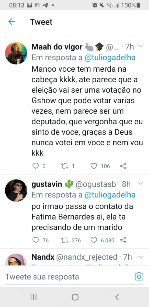 [Namorado de Fátima Bernardes se esbalda nas redes sociais com paredão envolvendo apoiadora de Bolsonaro]